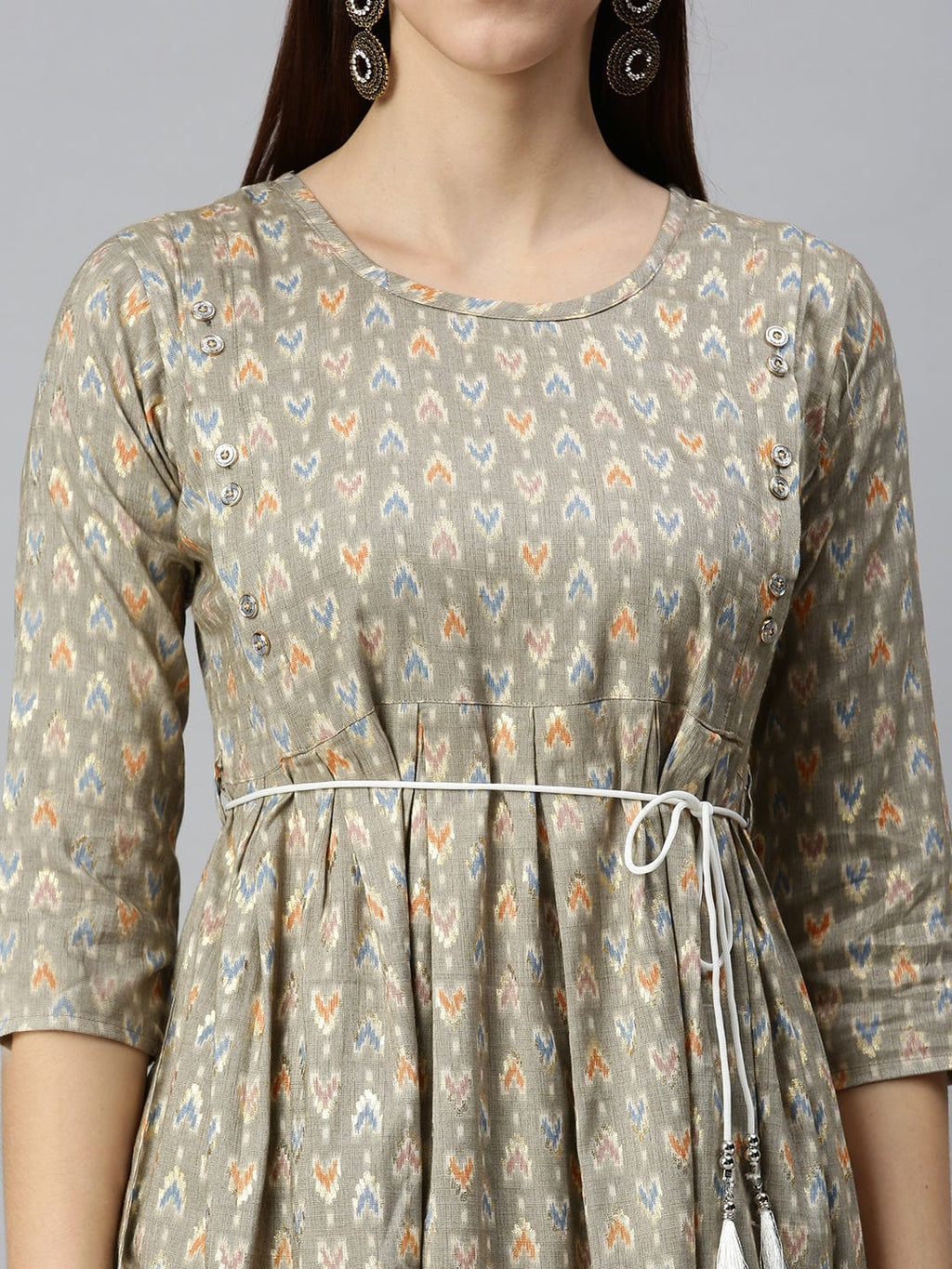 Women's Printed Brown A-Line Kurta