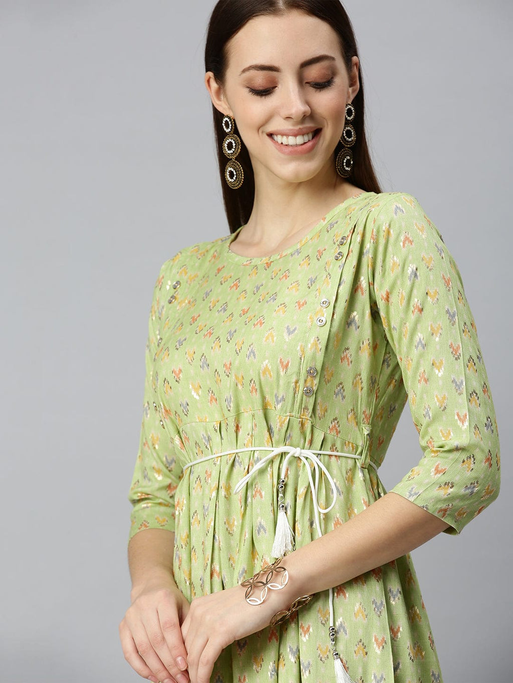 Women's Printed Lime Green A-Line Kurta
