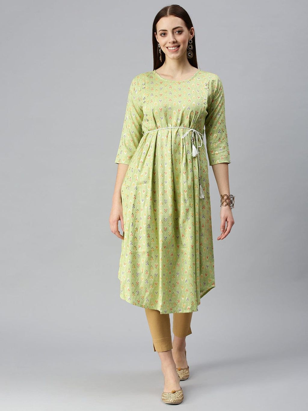 Women's Printed Lime Green A-Line Kurta