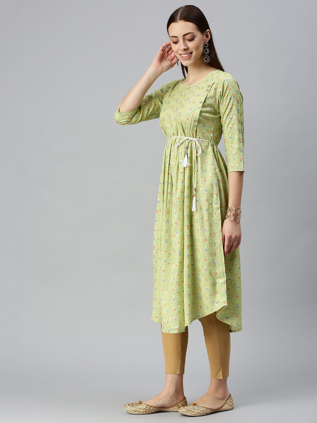 Women's Printed Lime Green A-Line Kurta