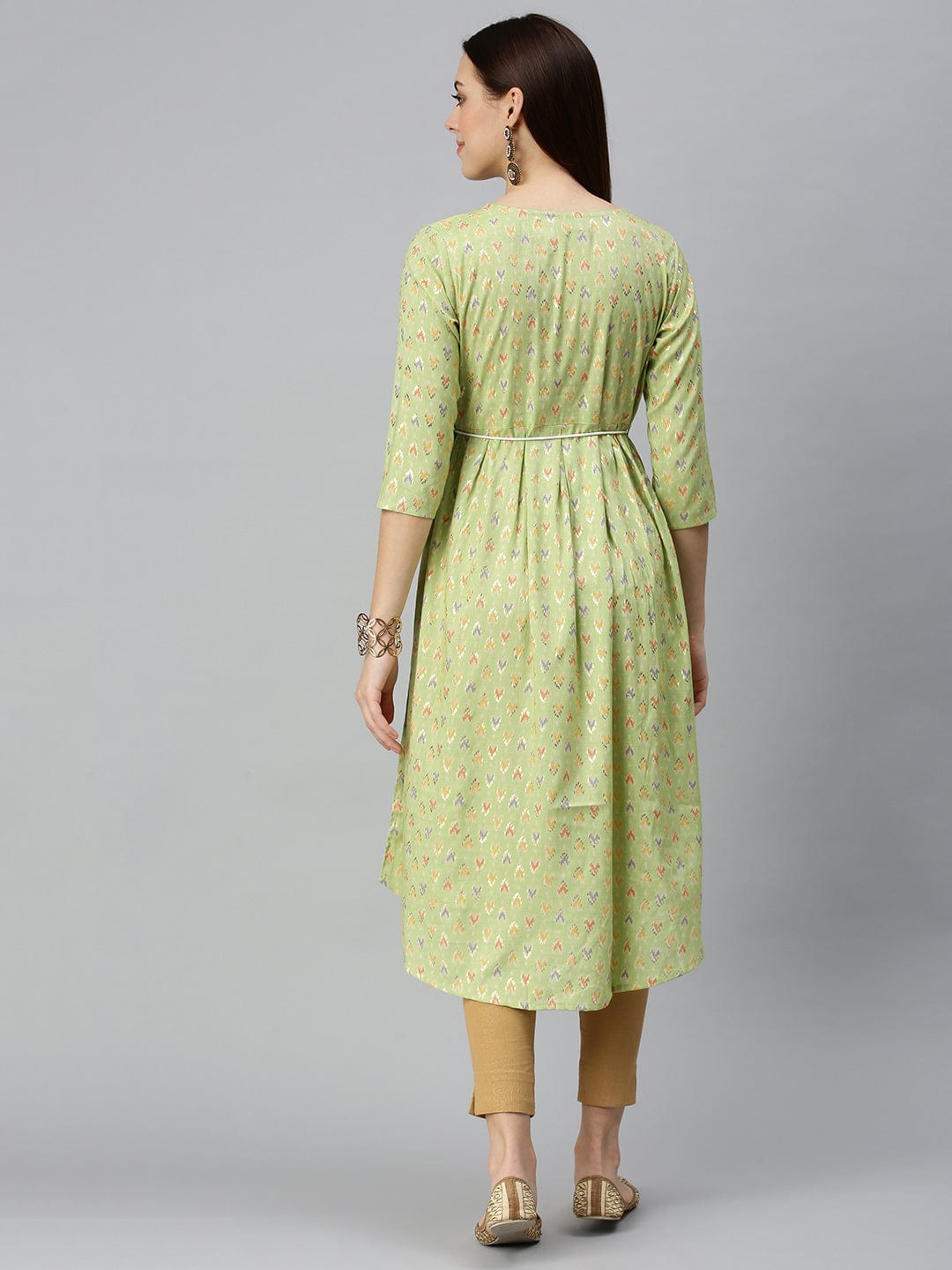 Women's Printed Lime Green A-Line Kurta