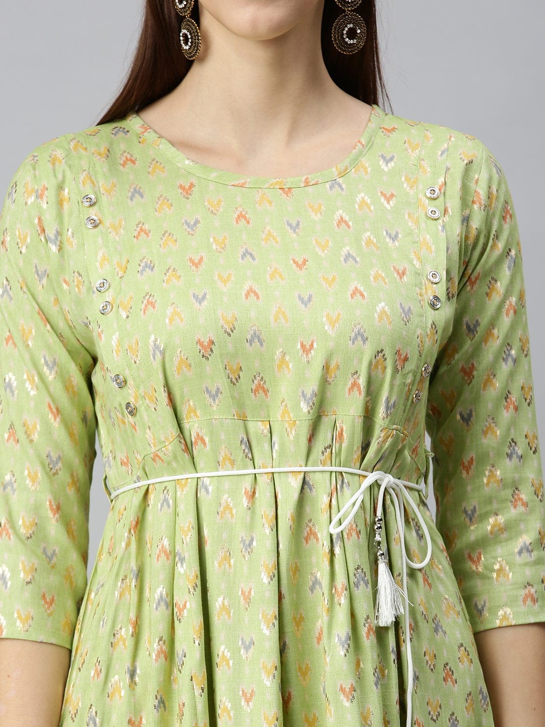 Women's Printed Lime Green A-Line Kurta