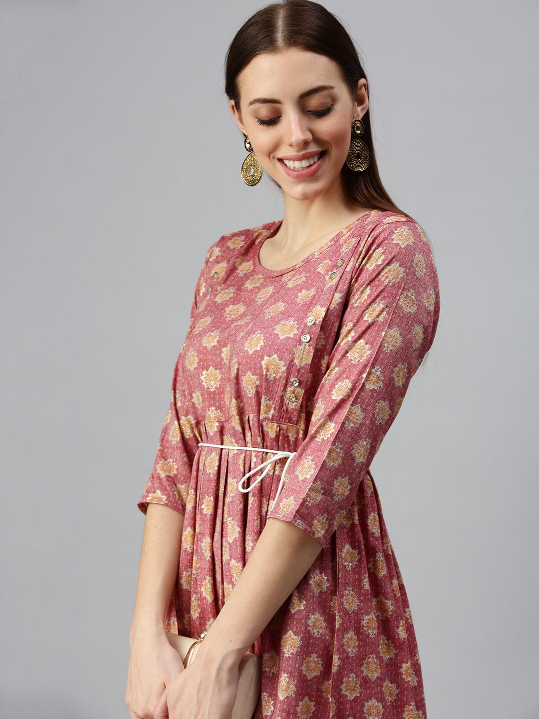 Women's Printed Rust A-Line Kurta