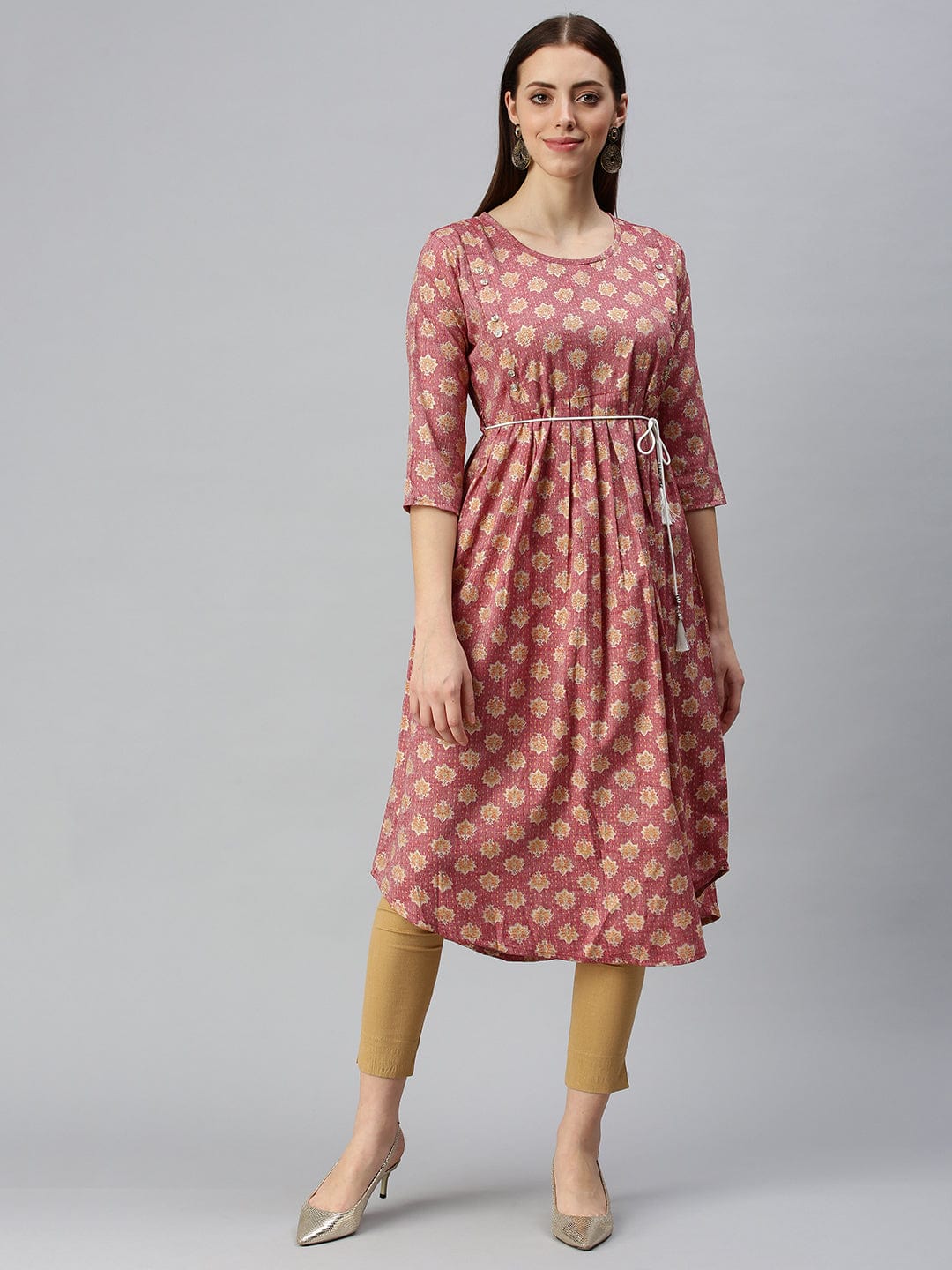 Women's Printed Rust A-Line Kurta