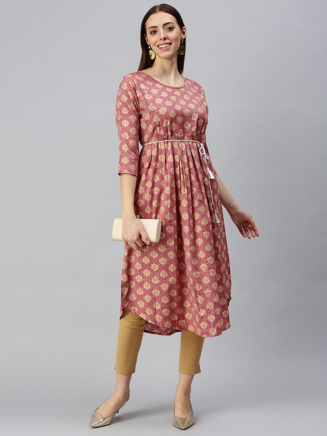 Women's Printed Rust A-Line Kurta