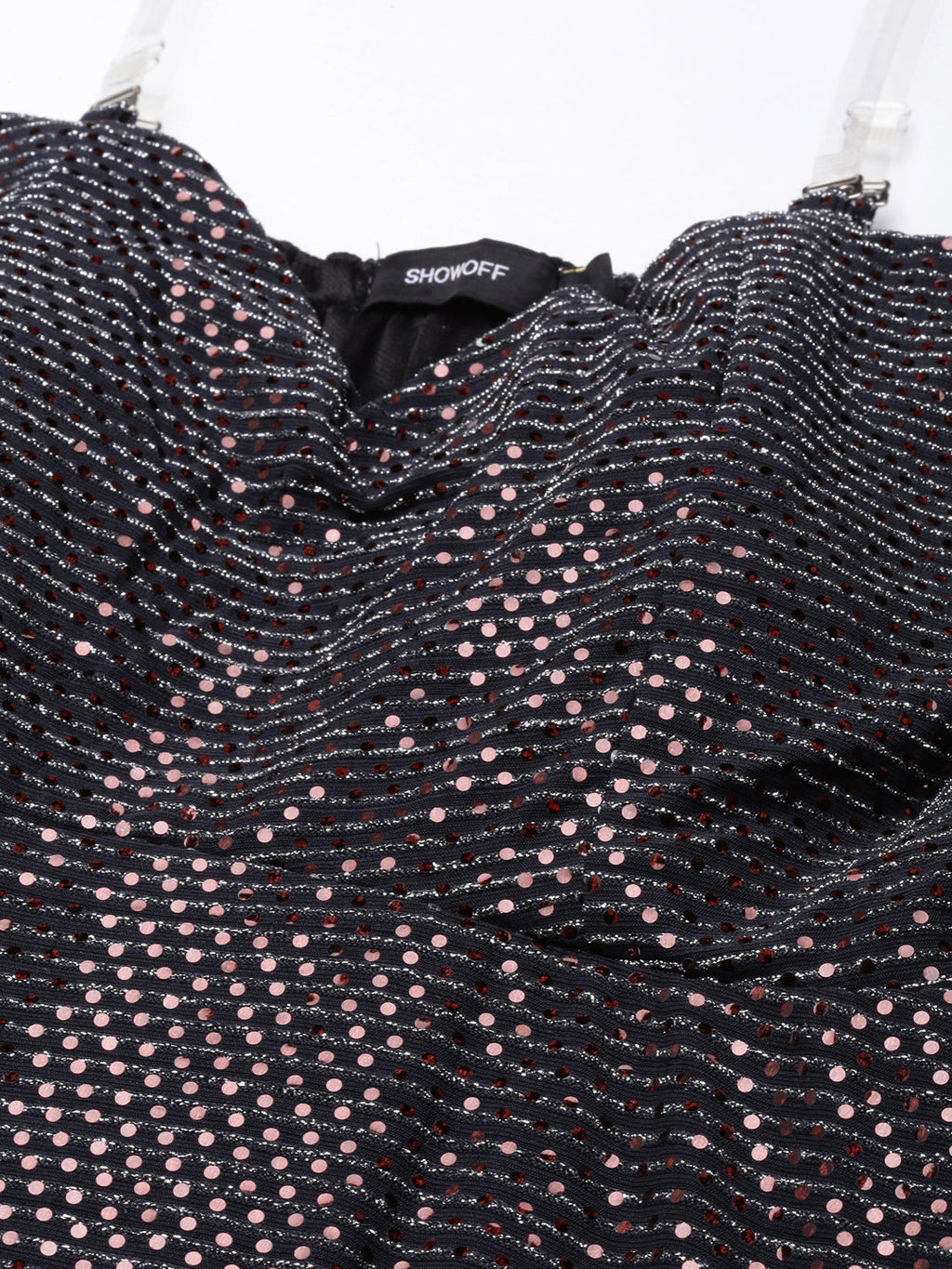 Women's Charcoal Embellished Shoulder Straps Fit and Flare Dress