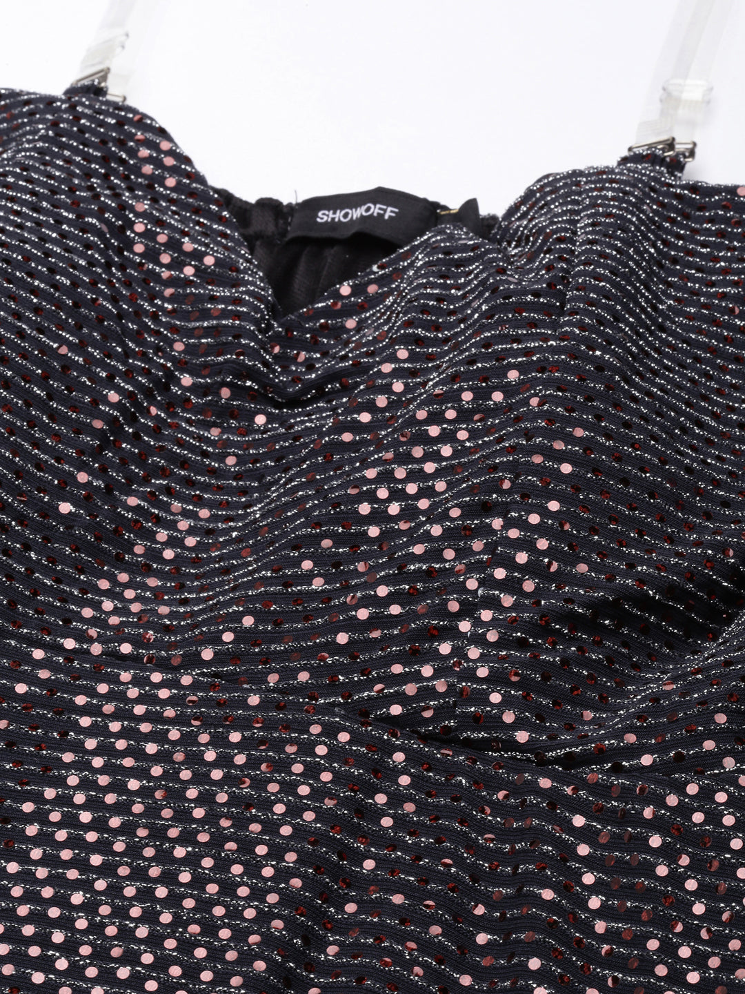 Women's Charcoal Embellished Shoulder Straps Fit and Flare Dress