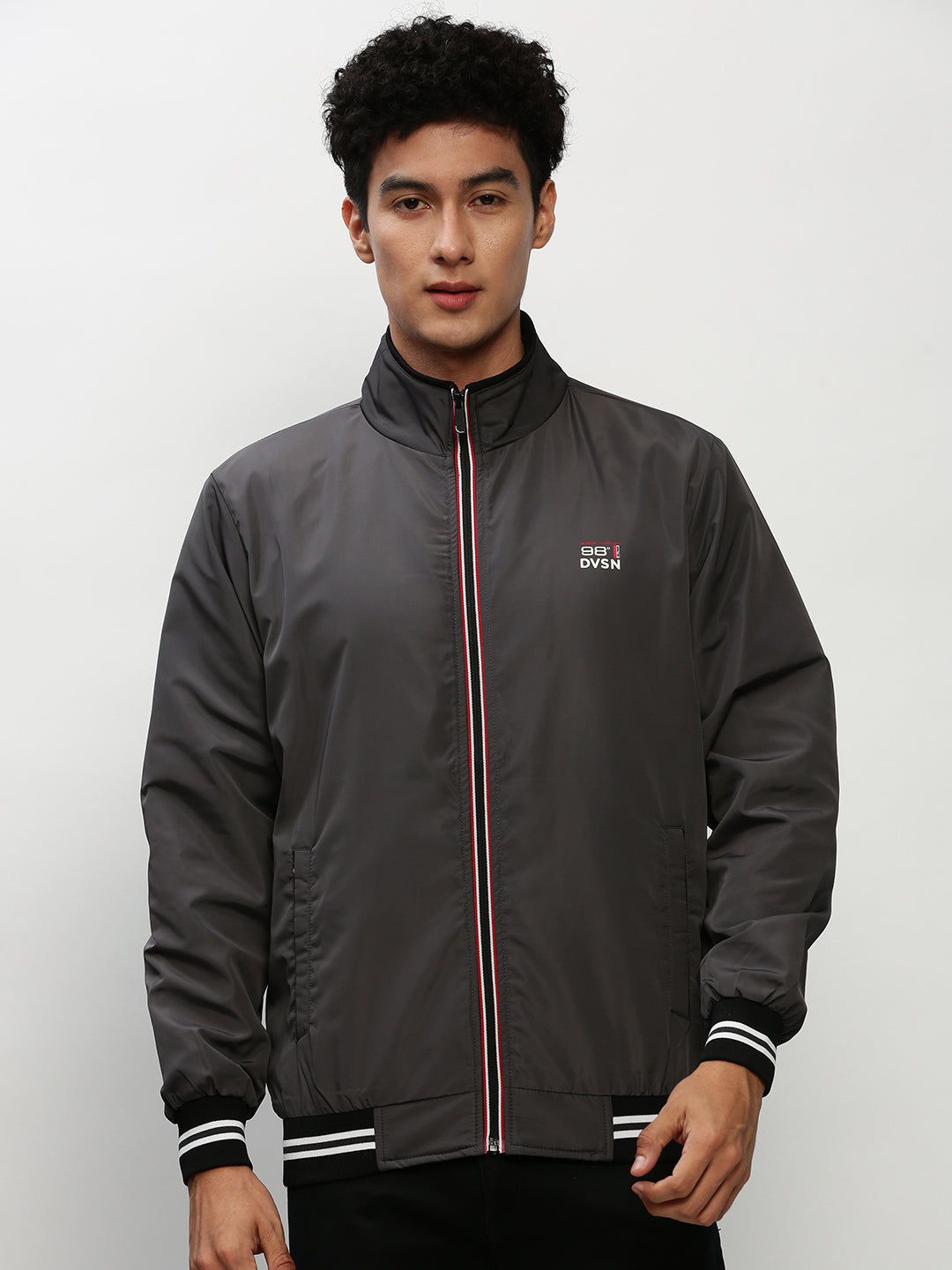 Men's Grey Mock Collar Bomber Jacket