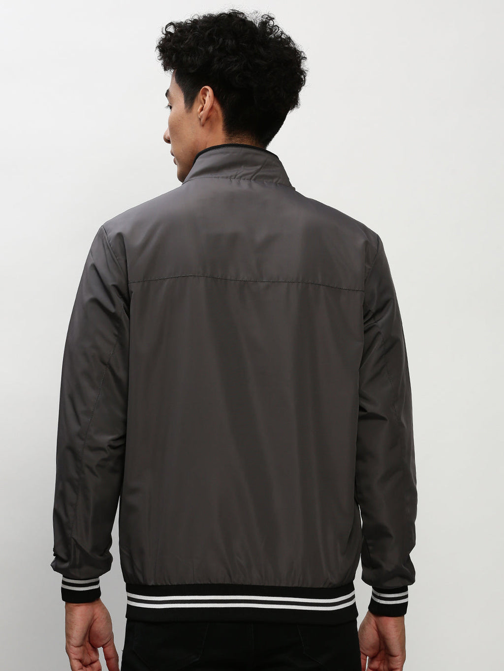 Men's Grey Mock Collar Bomber Jacket