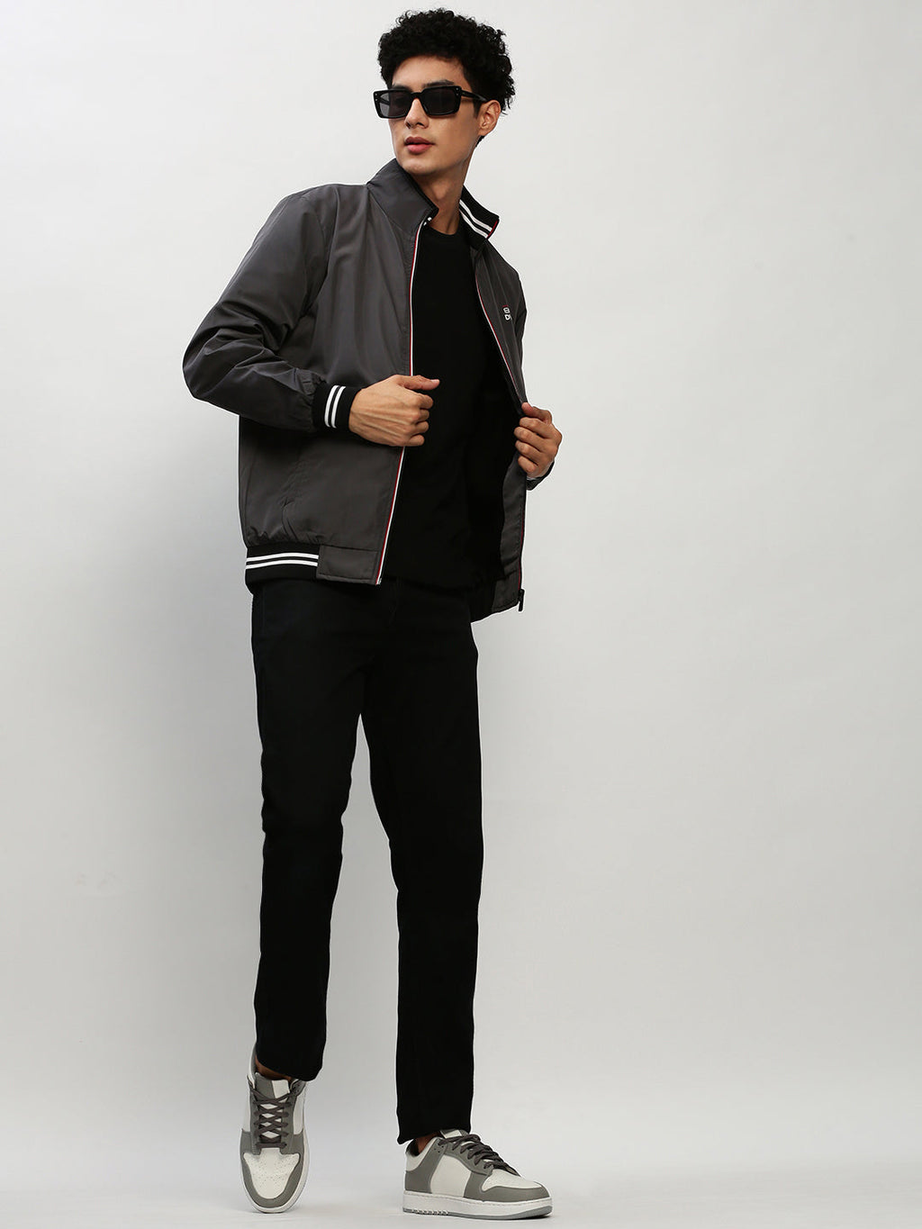 Men's Grey Mock Collar Bomber Jacket