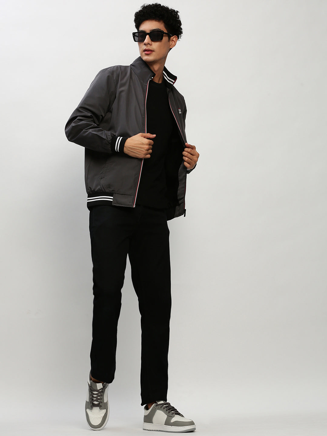 Men's Grey Mock Collar Bomber Jacket