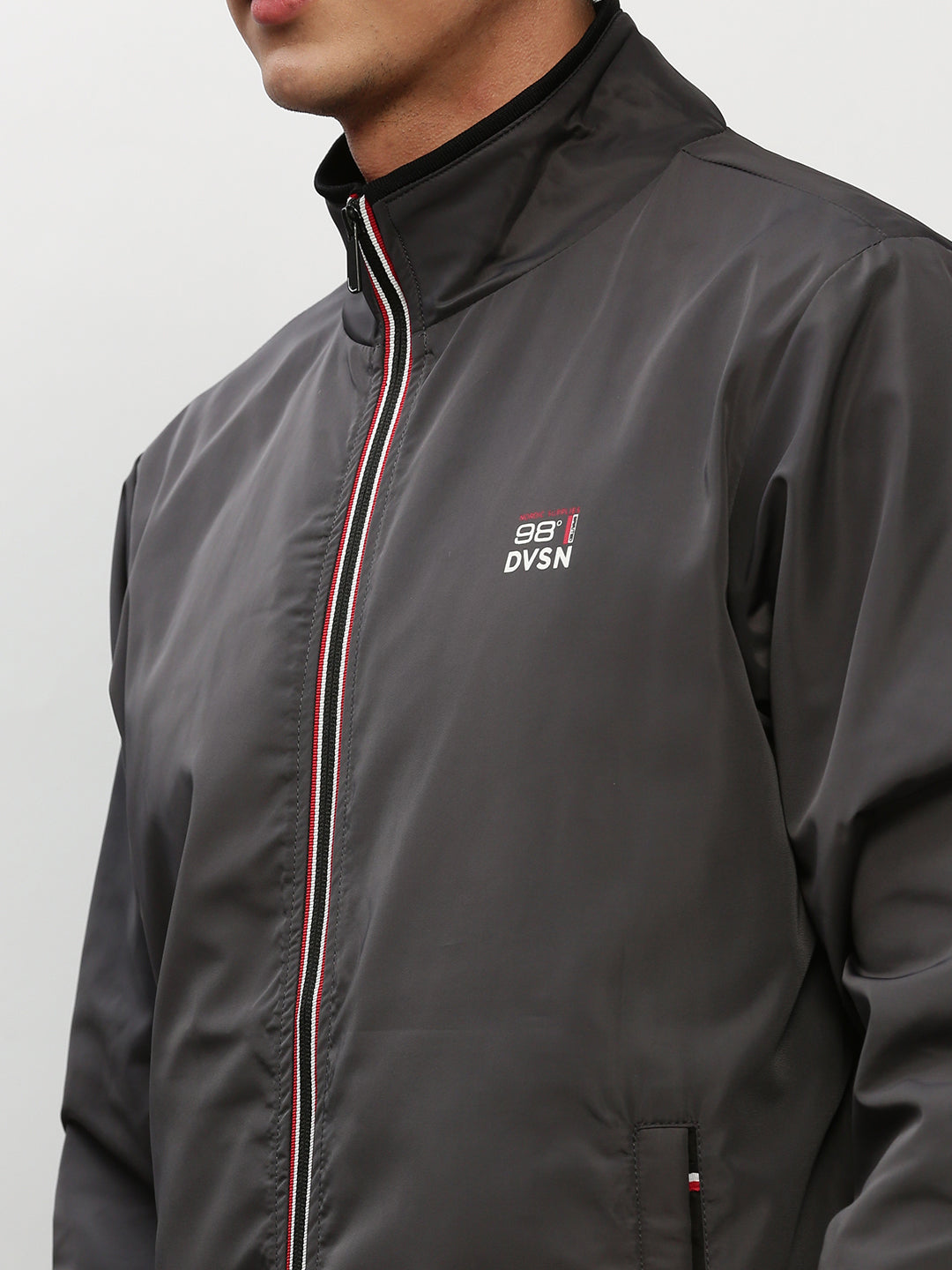 Men's Grey Mock Collar Bomber Jacket