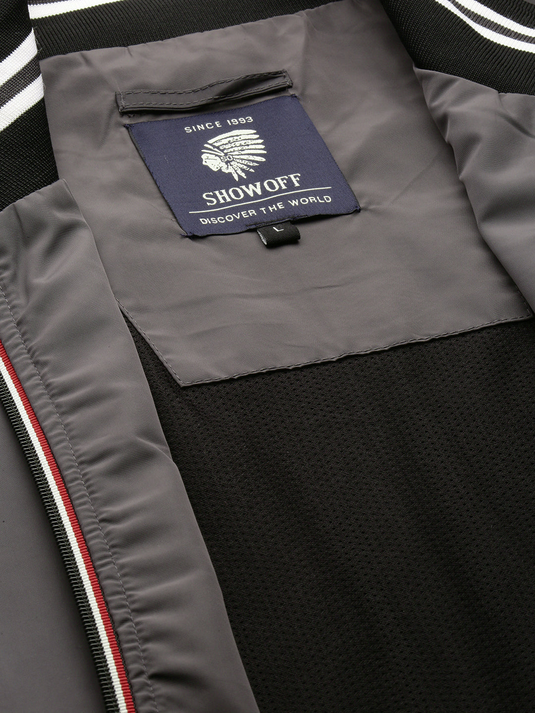 Men's Grey Mock Collar Bomber Jacket