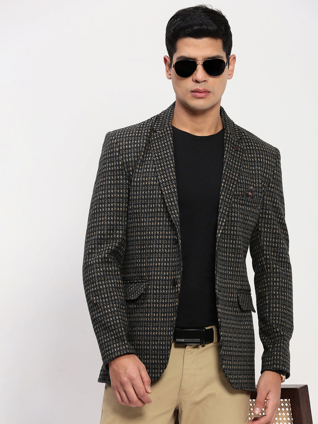 Men's Black Checked Single Breasted Blazer