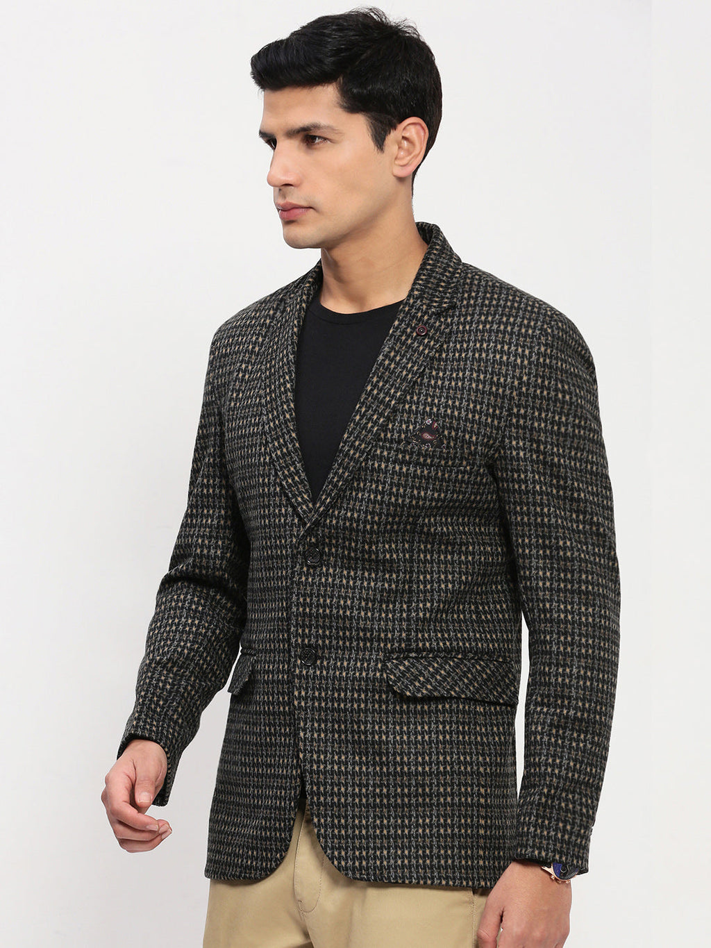 Men's Black Checked Single Breasted Blazer