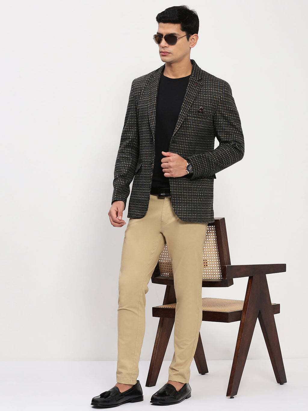 Men's Black Checked Single Breasted Blazer