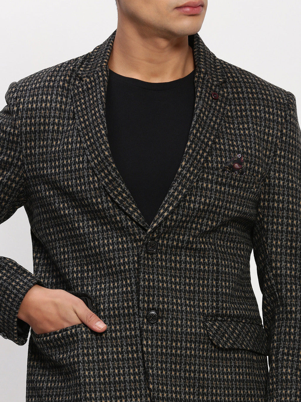 Men's Black Checked Single Breasted Blazer