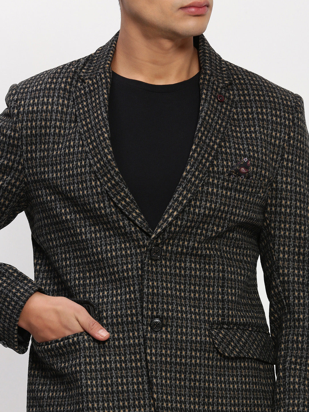 Men's Black Checked Single Breasted Blazer