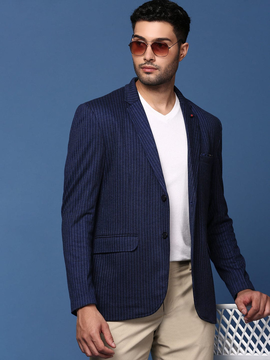 Men's Navy Blue Slim Fit Single Breasted Blazer