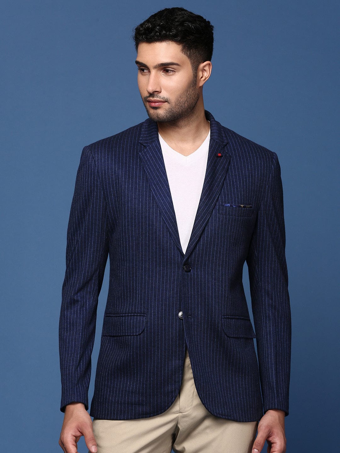 Men's Navy Blue Slim Fit Single Breasted Blazer