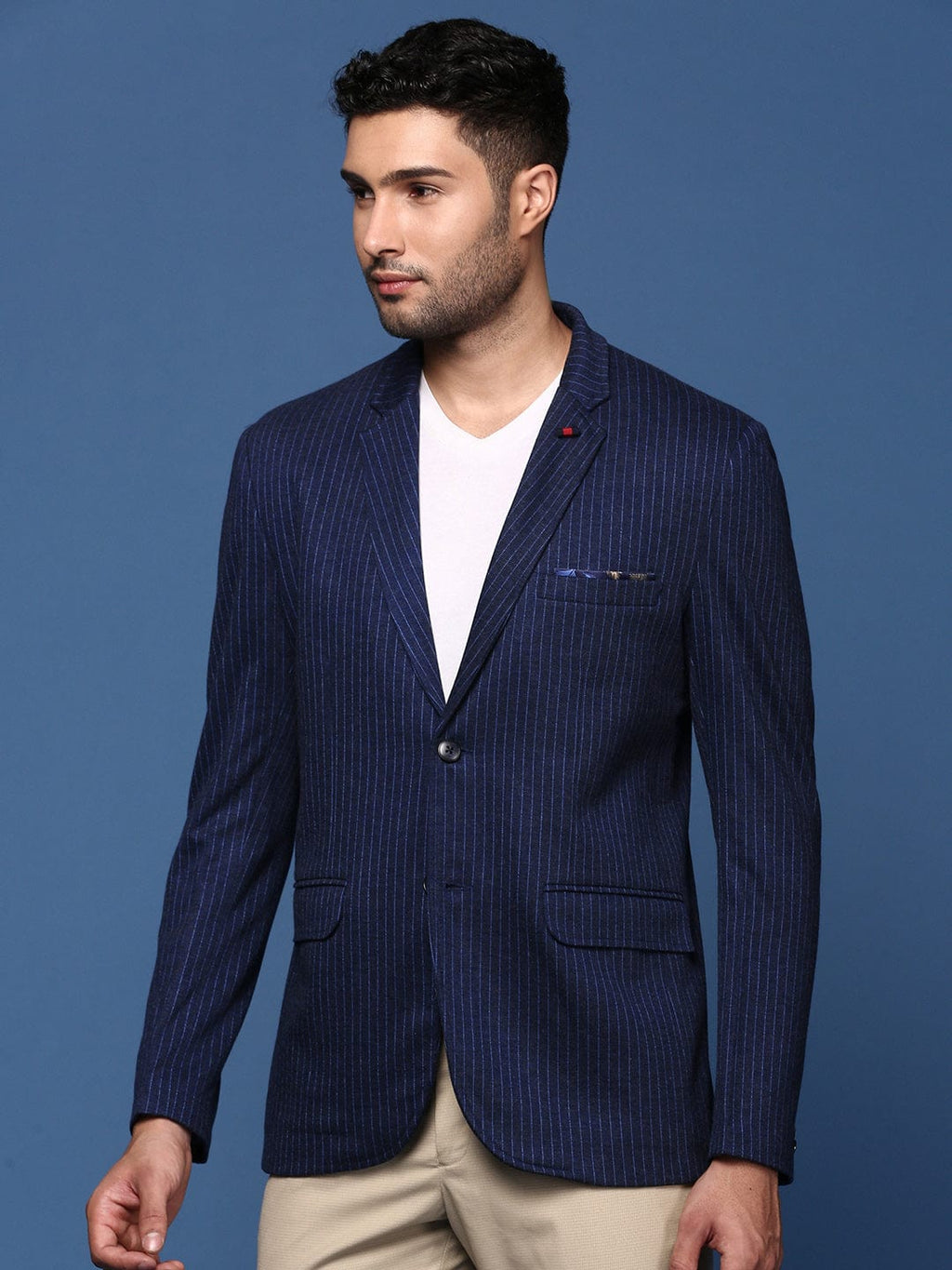 Men's Navy Blue Slim Fit Single Breasted Blazer