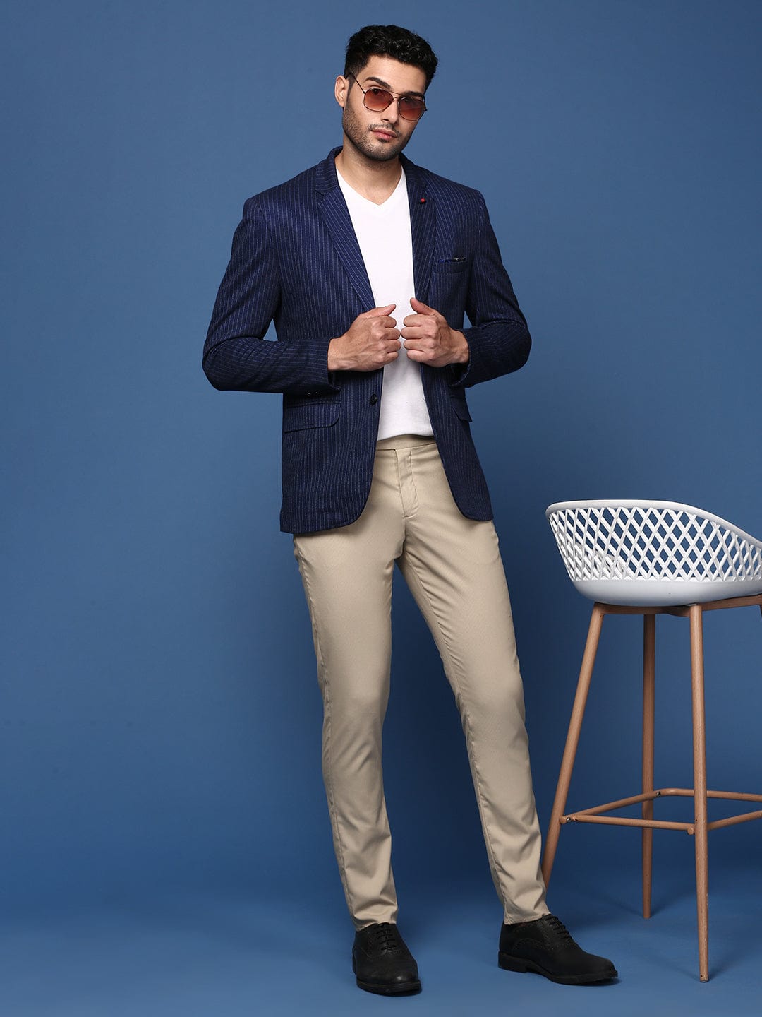 Men's Navy Blue Slim Fit Single Breasted Blazer