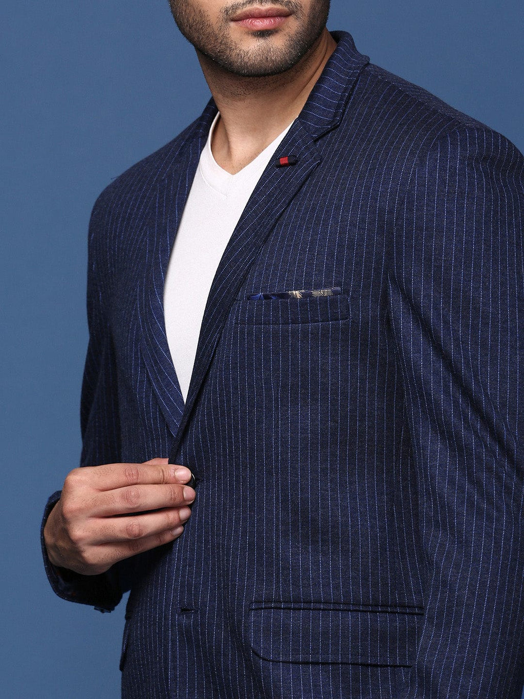 Men's Navy Blue Slim Fit Single Breasted Blazer