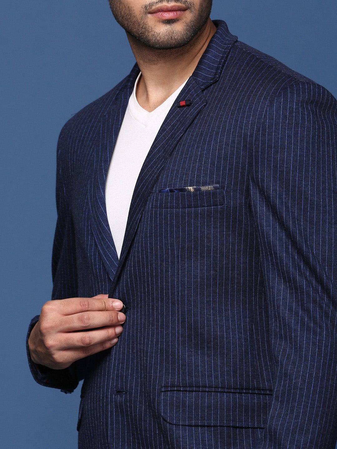 Men's Navy Blue Slim Fit Single Breasted Blazer