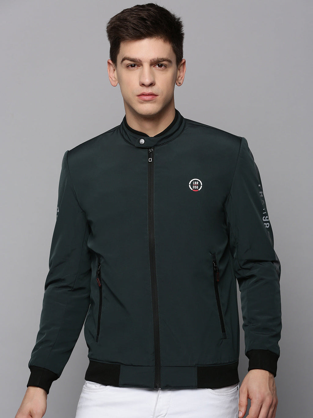 Men's Teal Mandarin Collar Water Resistant Bomber Jacket