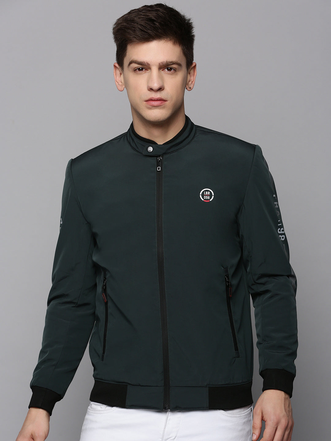 Men's Teal Mandarin Collar Water Resistant Bomber Jacket