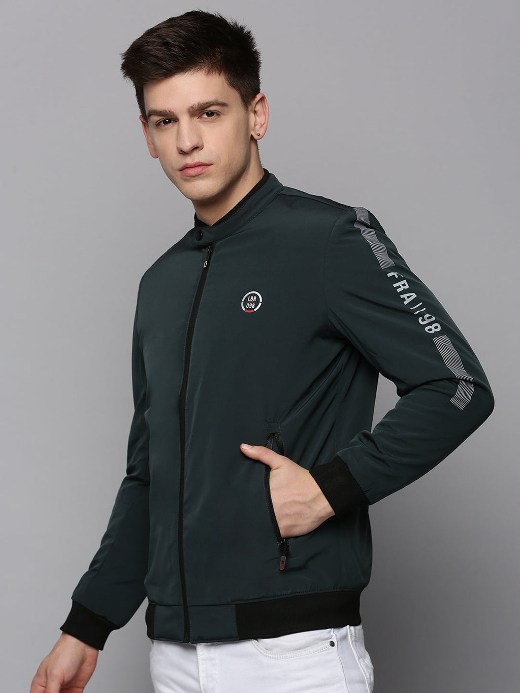 Men's Teal Mandarin Collar Water Resistant Bomber Jacket