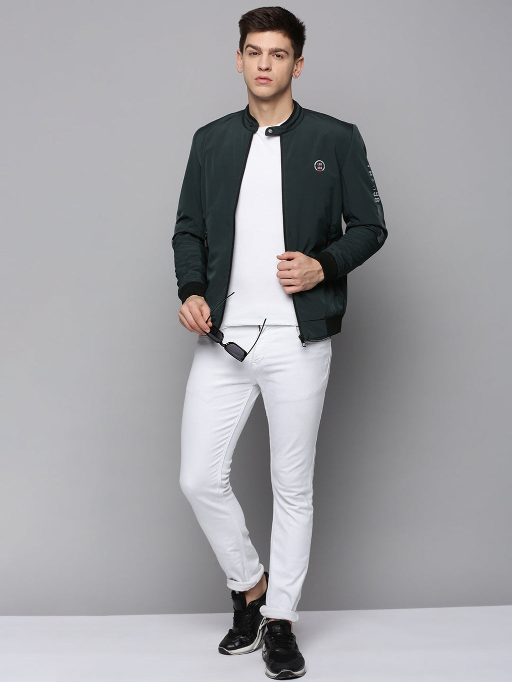 Men's Teal Mandarin Collar Water Resistant Bomber Jacket