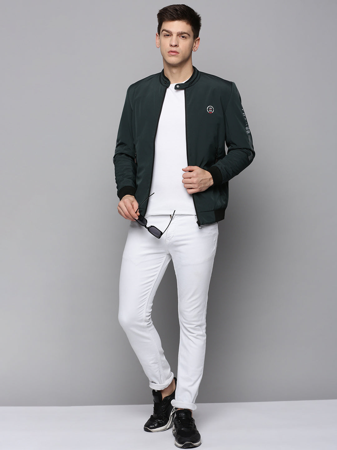 Men's Teal Mandarin Collar Water Resistant Bomber Jacket