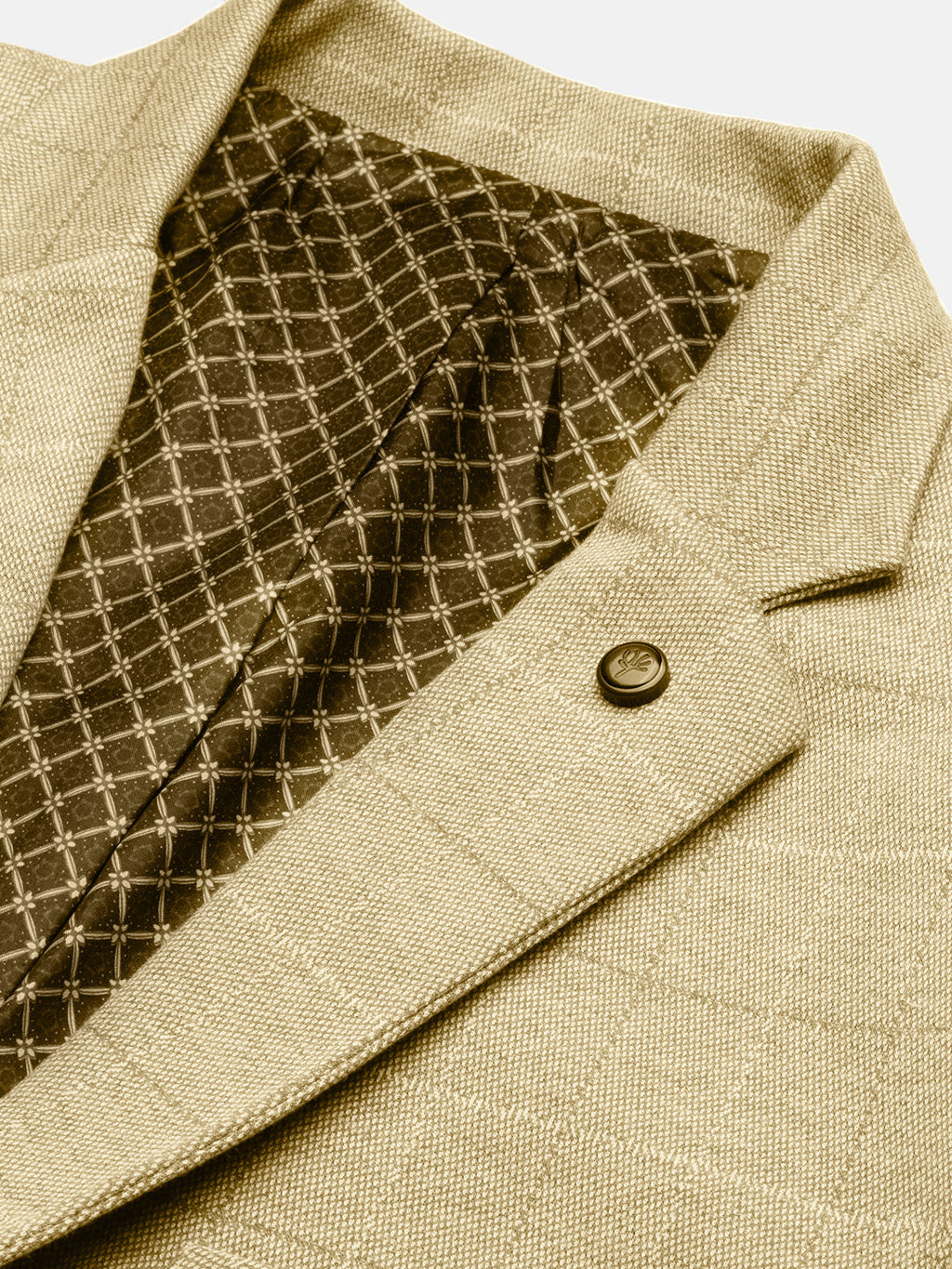 Men's Cream Checked Single Breasted Blazer