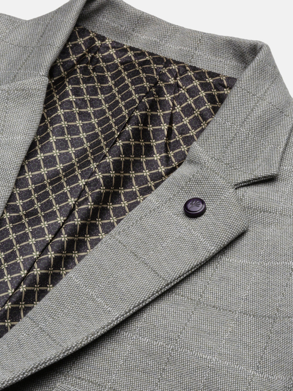 Men's Grey Checked Single Breasted Slim-Fit Blazer
