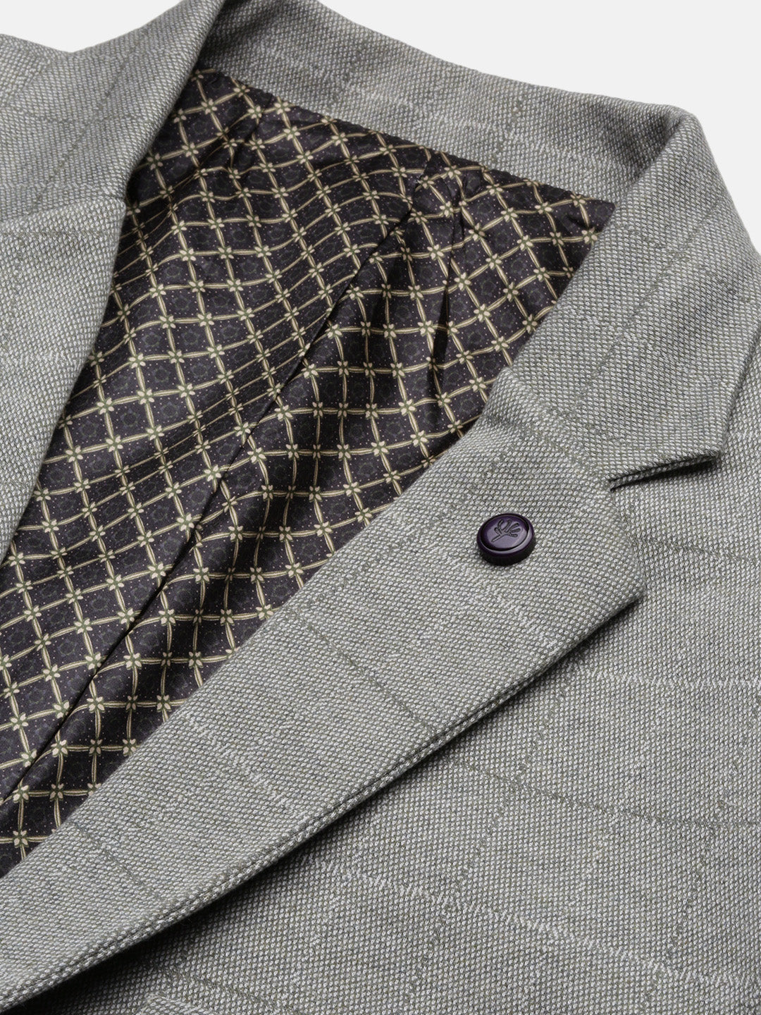 Men's Grey Checked Single Breasted Slim-Fit Blazer