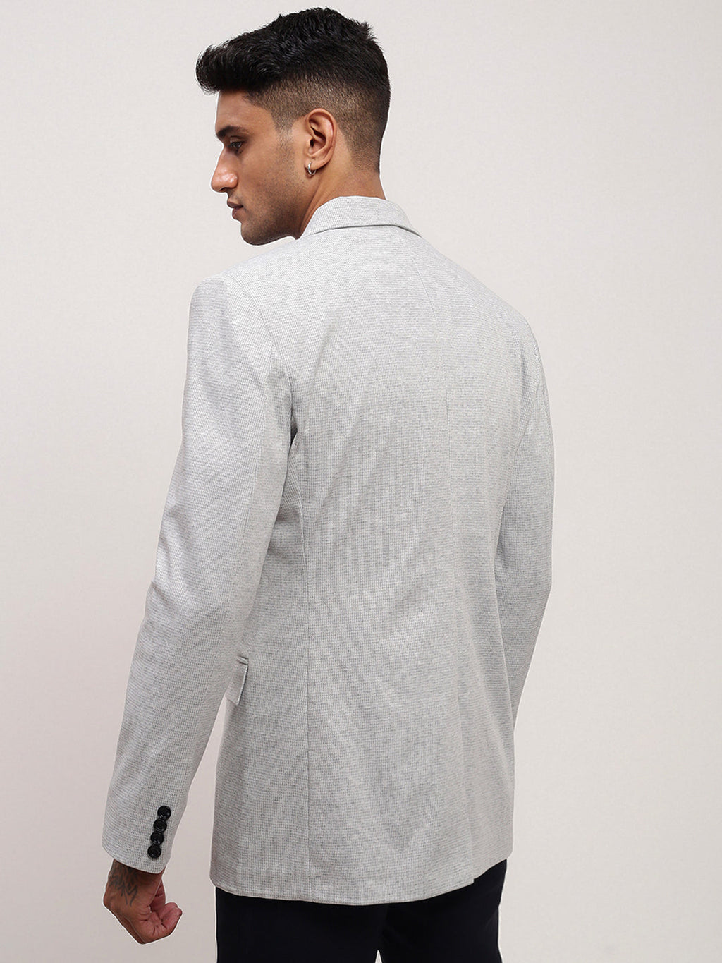Men's Grey Solid Single Breasted Blazer