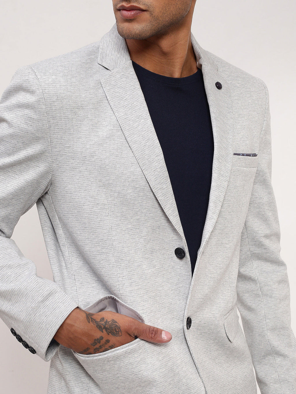 Men's Grey Solid Single Breasted Blazer