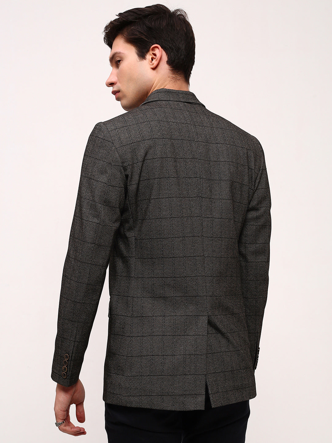 Men's Olive Checked Single Breasted Blazer