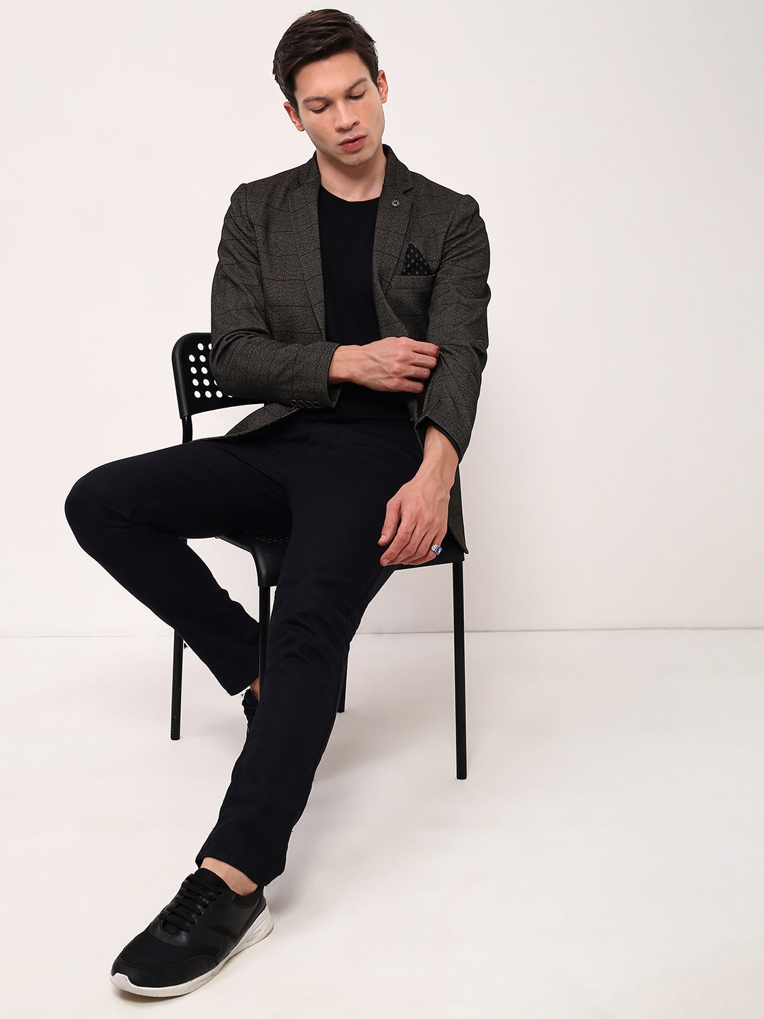 Men's Olive Checked Single Breasted Blazer