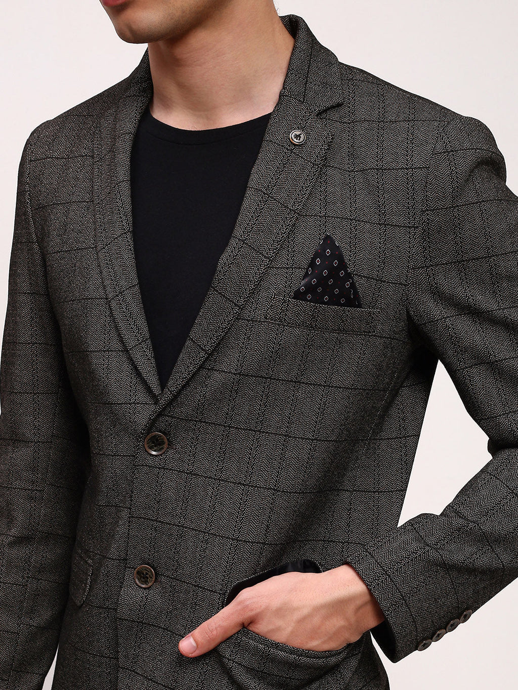 Men's Olive Checked Single Breasted Blazer
