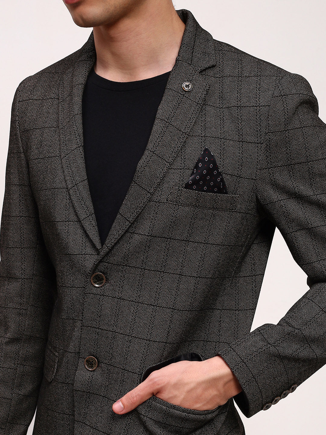 Men's Olive Checked Single Breasted Blazer
