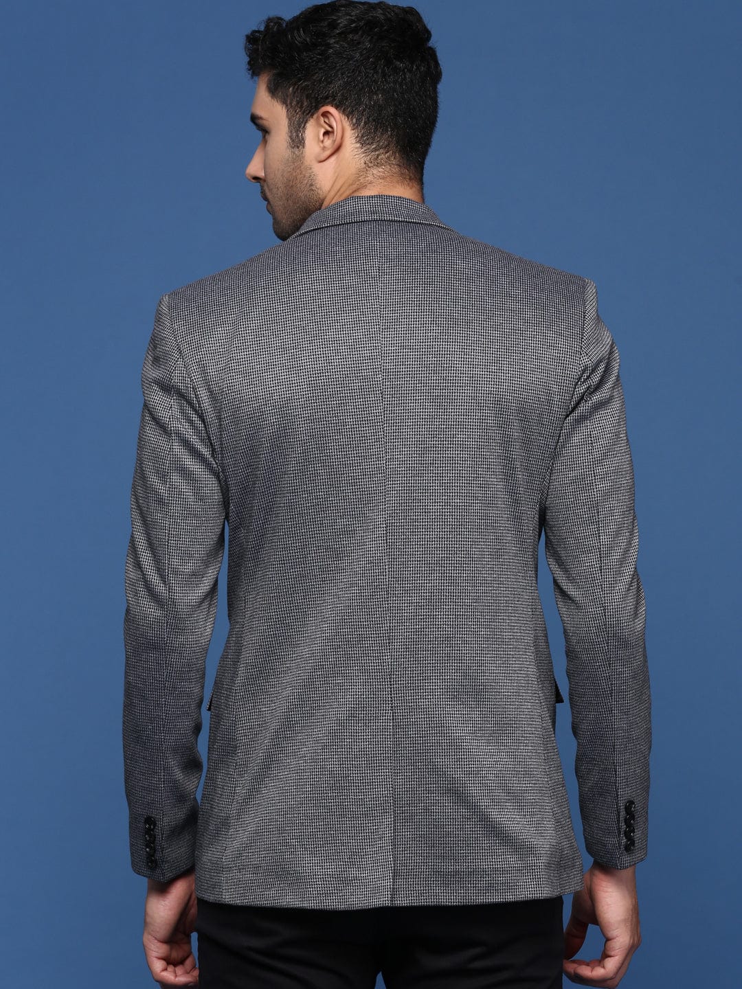 Men's Grey Checked Notched Lapel Slim Fit Single Breasted Blazer