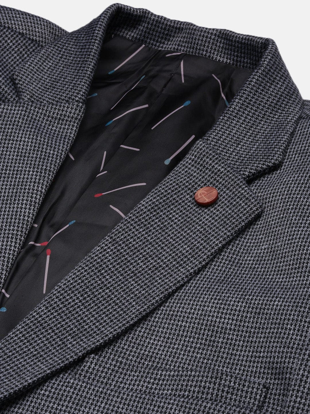 Men's Grey Checked Notched Lapel Slim Fit Single Breasted Blazer