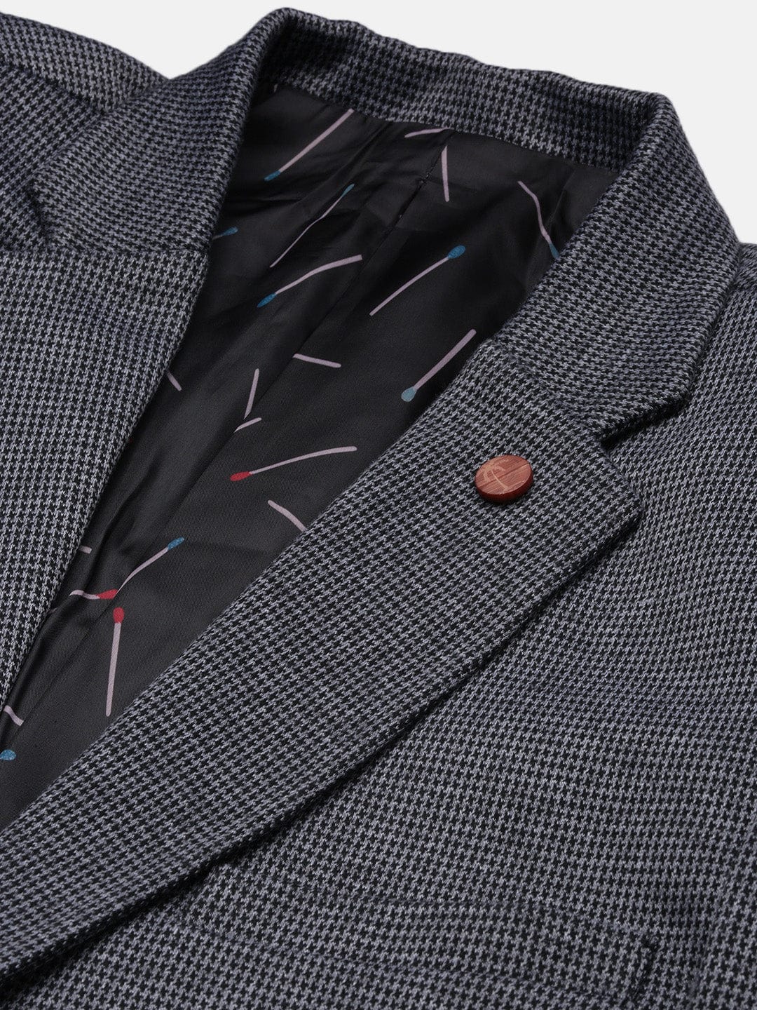 Men's Grey Checked Notched Lapel Slim Fit Single Breasted Blazer