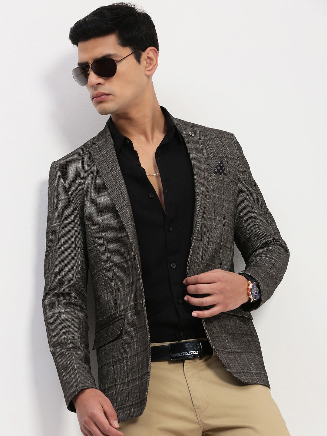 Men's Grey Checked Single Breasted Blazer