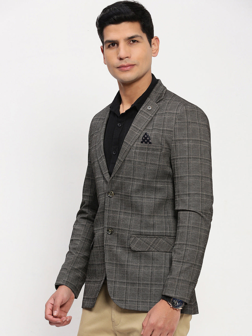 Men's Grey Checked Single Breasted Blazer