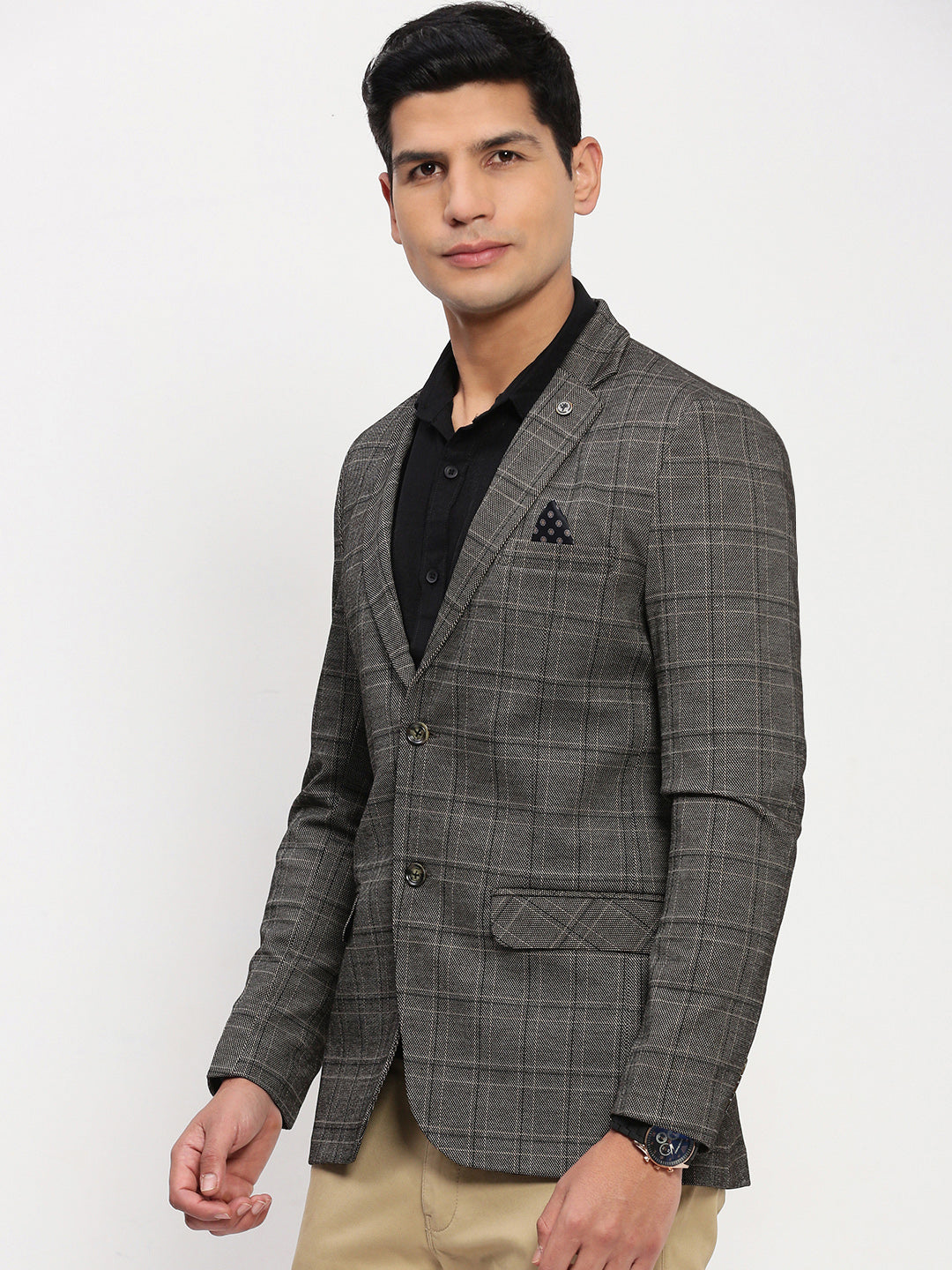 Men's Grey Checked Single Breasted Blazer