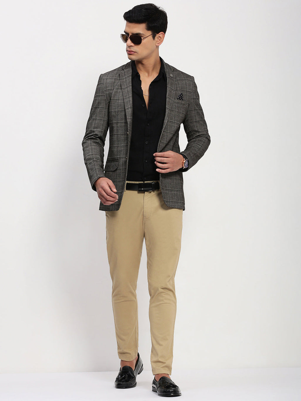 Men's Grey Checked Single Breasted Blazer