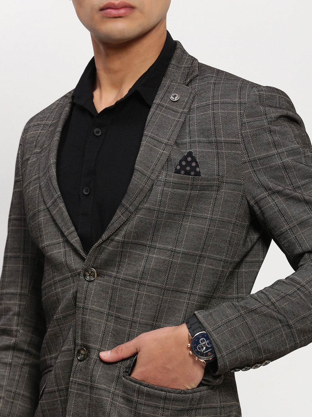 Men's Grey Checked Single Breasted Blazer